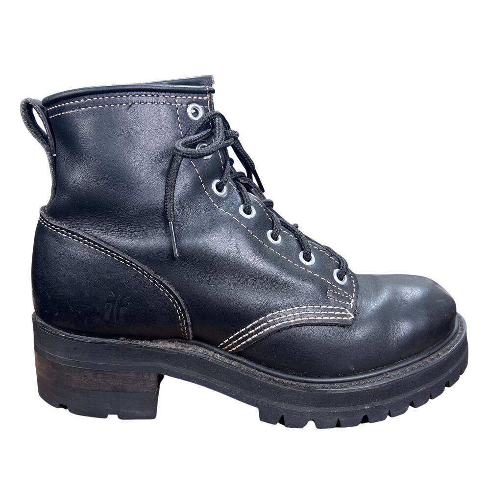 Vintage Frye Women’s Black Leather Lug Sole Combat Boots Size 7